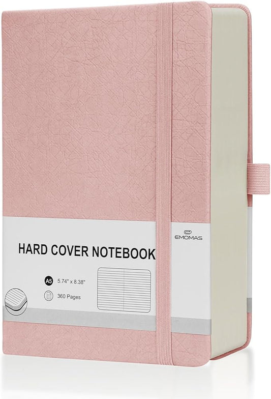 Lined Journal Notebook, 360 Numbered Pages(With page number), Thick Journal for Writing A5 College Ruled Notebook, 100gsm Lined Paper, Leather Hardcover, 5.75'' X 8.38''-Pink