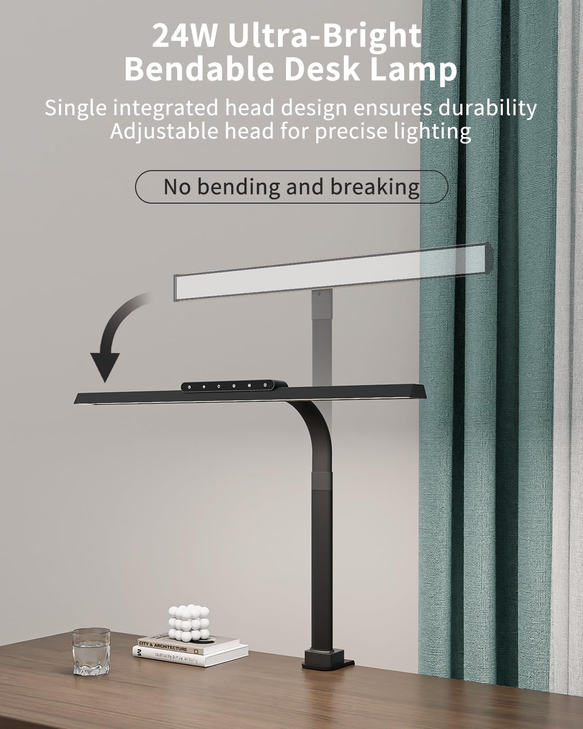 LED Desk Lamps for Home Office, 24W Bright Eye-Caring Light with Clamp, Stepless Dimming Adjustable Flexible Gooseneck Clip on Desk Office Lamp with Adapter for Reading, Study, Workbench,Black