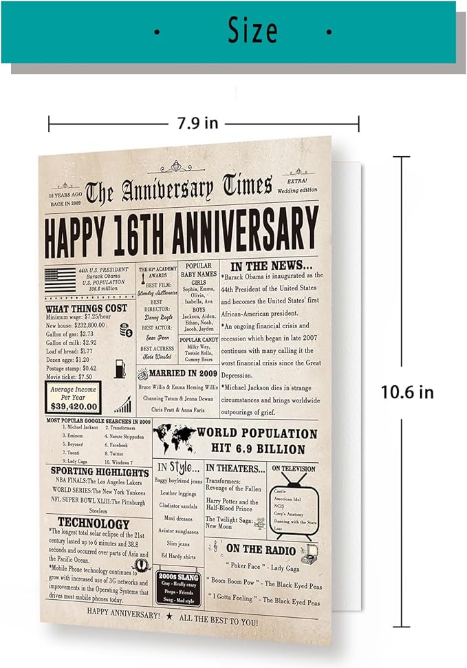 Funny 16th Wedding Anniversary Card, Lovely 16th Anniversary Cards for Her Him, Retro 16 Years Anniversary Card Gift for Parents, Romantic 16 Years Married Aday Gift