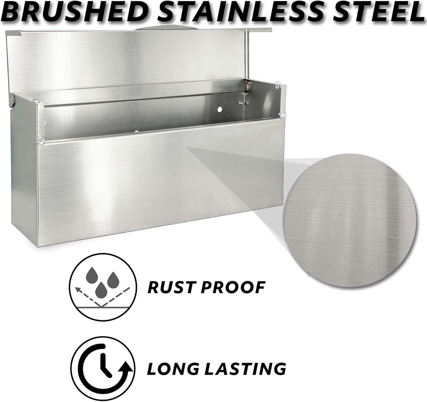 Pochar Rainproof Stainless Steel Mailbox for Walls, Heavy Duty Wall Mounted Mailbox - 14.75'' x 3.75'' x 7'' Rust Proof Steel Dropbox with Rainproof Design(Silver)