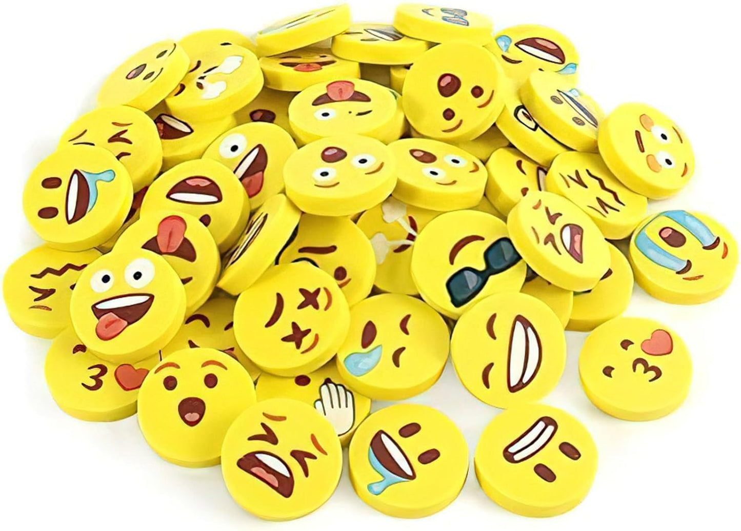 LovesTown Mini Erasers Bulk for Kids, 60 Pcs Fun Mini Cute Erasers for Back to School, 1inch Small Fun Emoticon Round Eraser for Classroom Rewards Gift Bag Filler, Students, Carnival Prizes