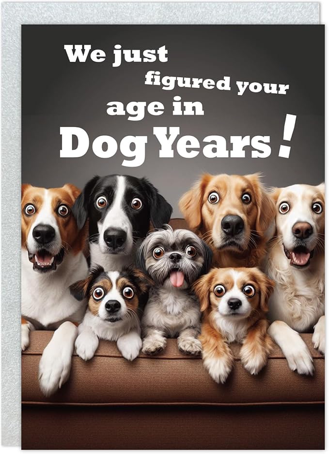 Gooji 5x7 Dogs Birthday Card, Funny Humorous Cute Card for Wife Husband Teenage Young Boy Girl Men Women Adult, Golden (Age)