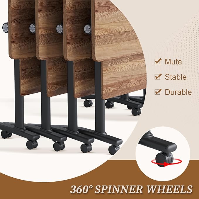 Folding Conference Room Table, Modern Conference Tables with Silent Wheels, Large Rectangular Mobile Training Tables for Office Classroom, Foldable Modular Boardroom Seminar Table (8pack L55.1in)