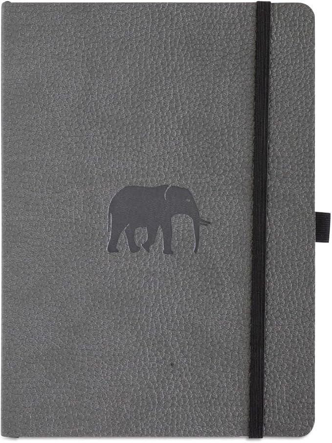 Dingbats A5+ Wildlife Notebook Journal Softcover, Cream 100gsm Ink-Proof Paper, 6 x 8.3 inches, 112 pages (Grey Elephant, Lined Format)