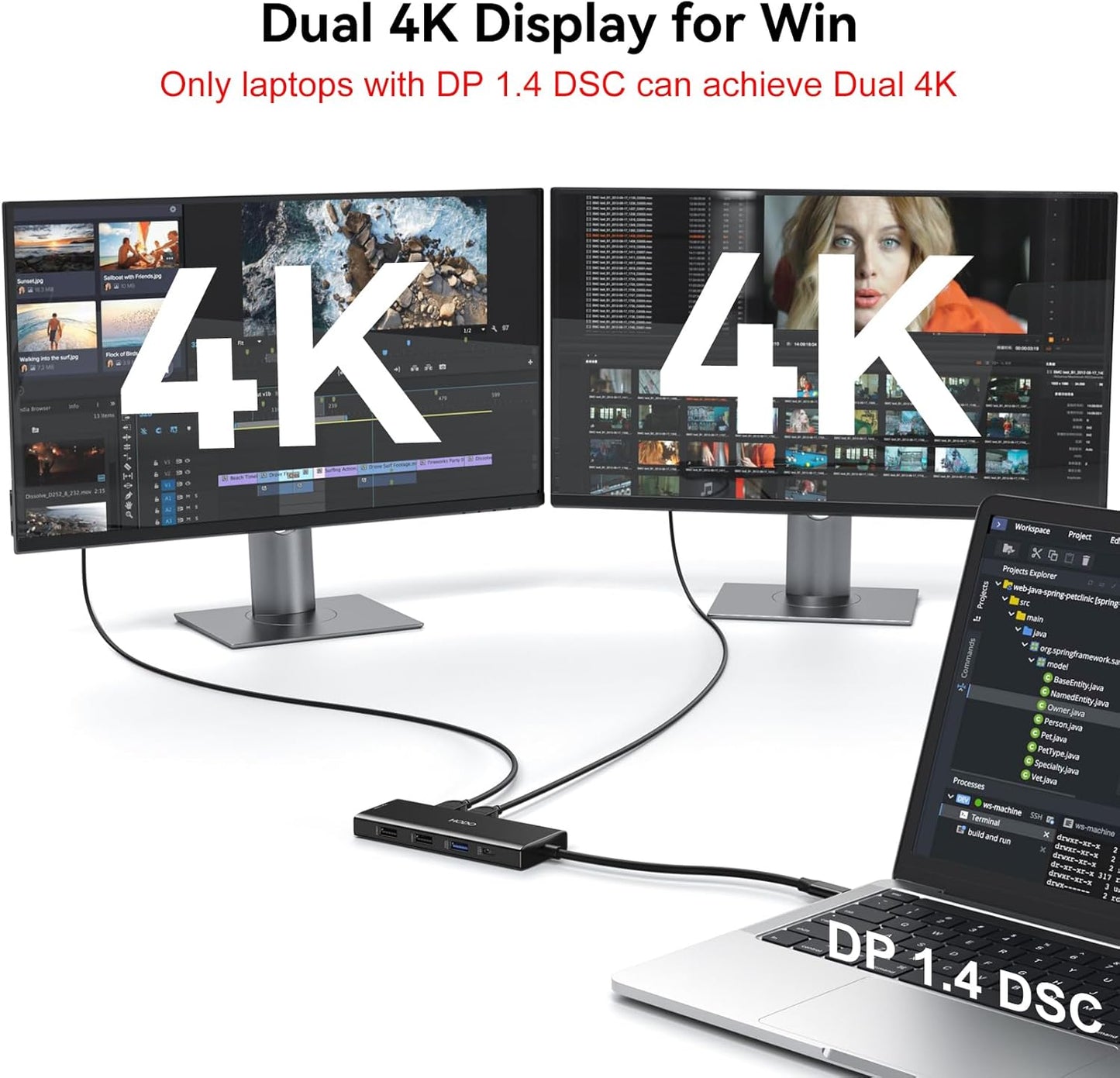 HODO USB C Docking Station Dual Monitor Adapter for Dell HP, Laptop Docking Station 3 Monitors Quad Display USB C Hub Dongle to 2 HDMI 4K,DP 8K, VGA,4 USB,PD, Adapter 9 in 1 Laptop Dongle