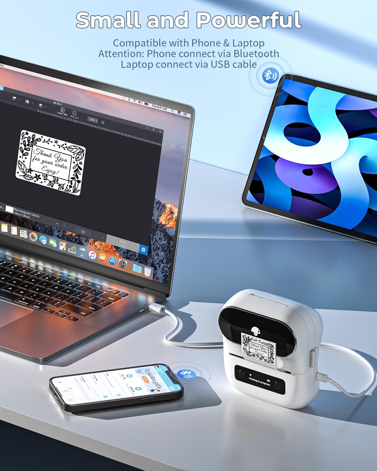 Phomemo Label Maker, M220 Barcode Printer, Bluetooth Thermal Label Printer, with Multiple Templates, Fonts, and Icons for Home, Kitchen, School, Office Organization