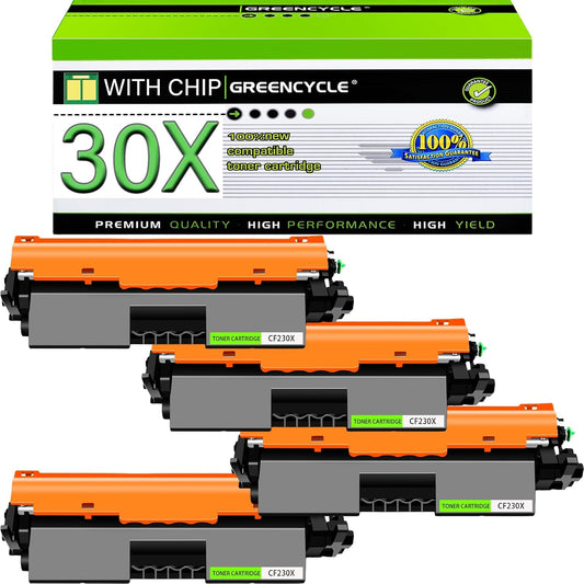 greencycle 4 Pack High Yield CF230X Toner Cartridge Replacement Compatible for HP 30X Black Toner Cartridge Laserjet Pro MFP M227fdw M227fdn M227sdn M203dn M203dw M203d Printer Ink Cartridge (4PCS)
