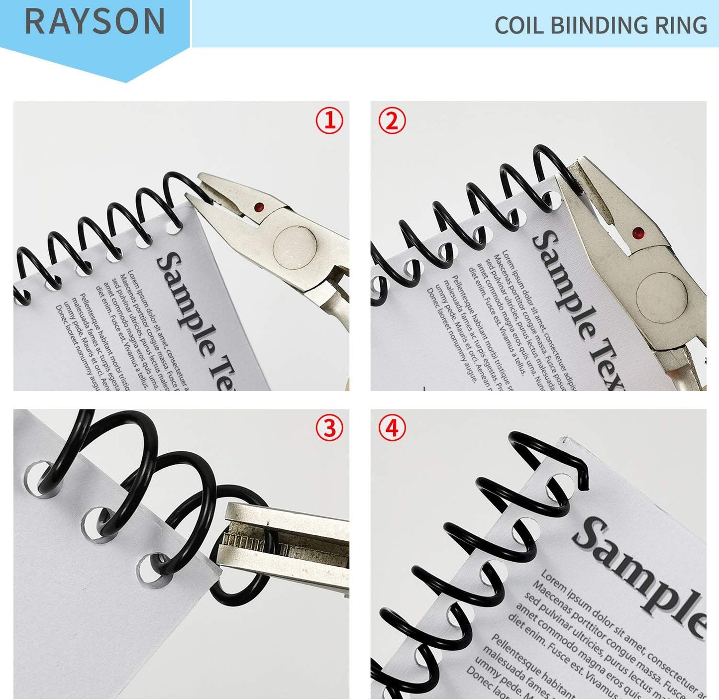 Rayson 7.9mm Plastic Spiral Coil Binding 3:1 Pitch, 5/16inch, 40 Sheets Capacity Black Coil Binding Spines - Versatile for Office and Educational Tasks, Pack of 100