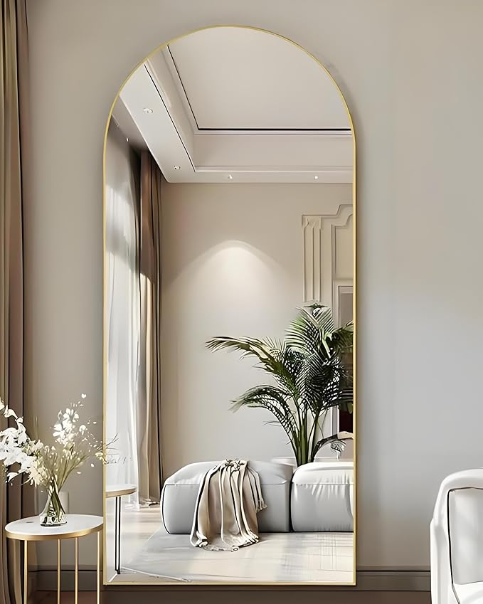 SUNQUEEN Arched Mirror Full Length, 71"×32" Full Length Mirror with Stand, Standing Floor Mirror Wall, Hanging or Leaning Large Full Body Mirrors for Bedroom Living Room(Gold)