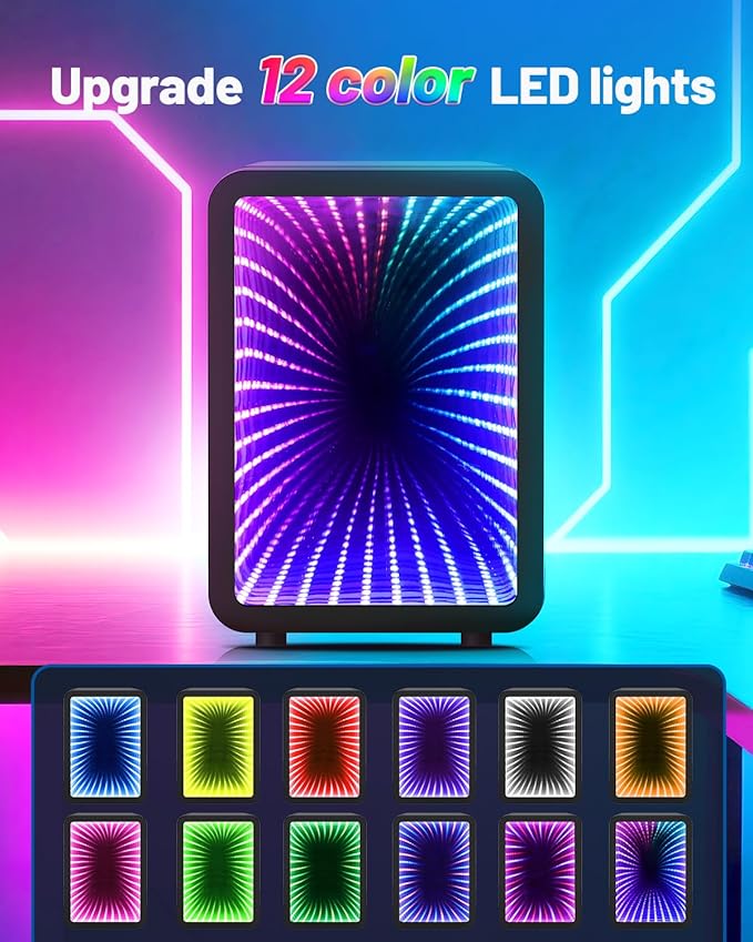 Skincare Fridge - 4L Mini Fridge with Thousand-layer Mirror of 12 Color Adjustable LED Lights, Cooler and Warmer, Beverage Cooler for Bedroom, Gaming Room, Office and Car, Black