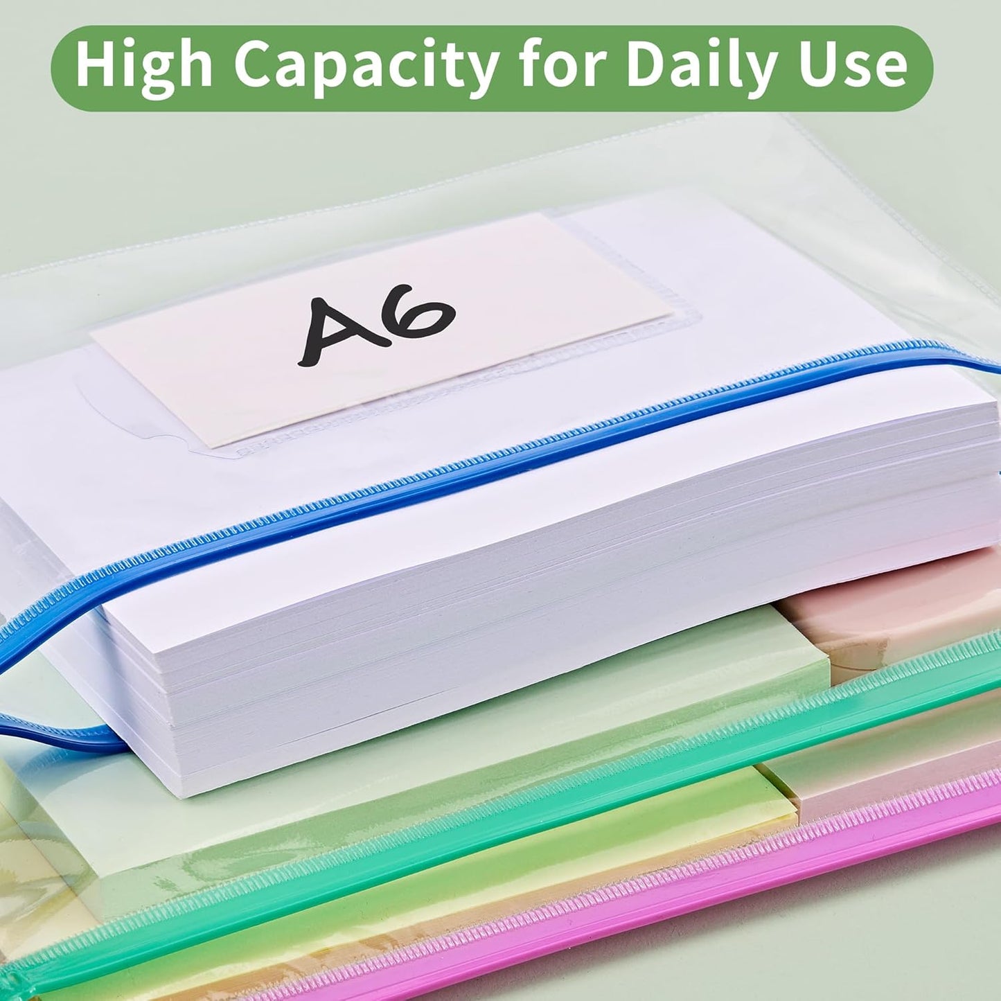 JARLINK 20 Pcs Poly Zip Envelope, A6 Size (9 x 4.7in) Plastic Zipper Pouches with Label Pocket, 10 Colors, Reusable Clear Pencil Bags for School and Office Supplies