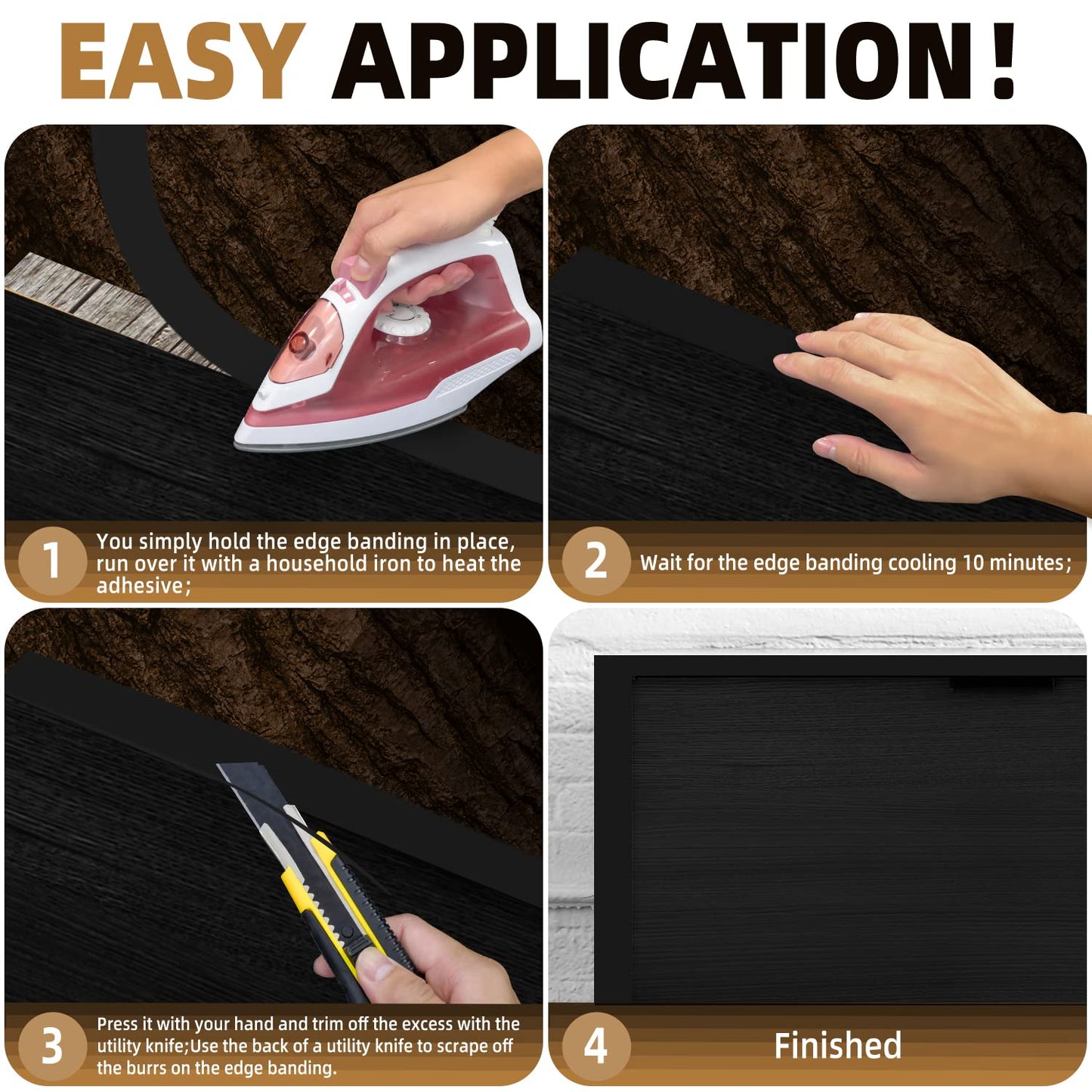 GSCIT Club Black Edge Banding, 1 inch x 25ft Melamine Edge Banding with Hot Melt Adhesive Preglued Cabinet Edge Banding Flexible Black Veneer Edging