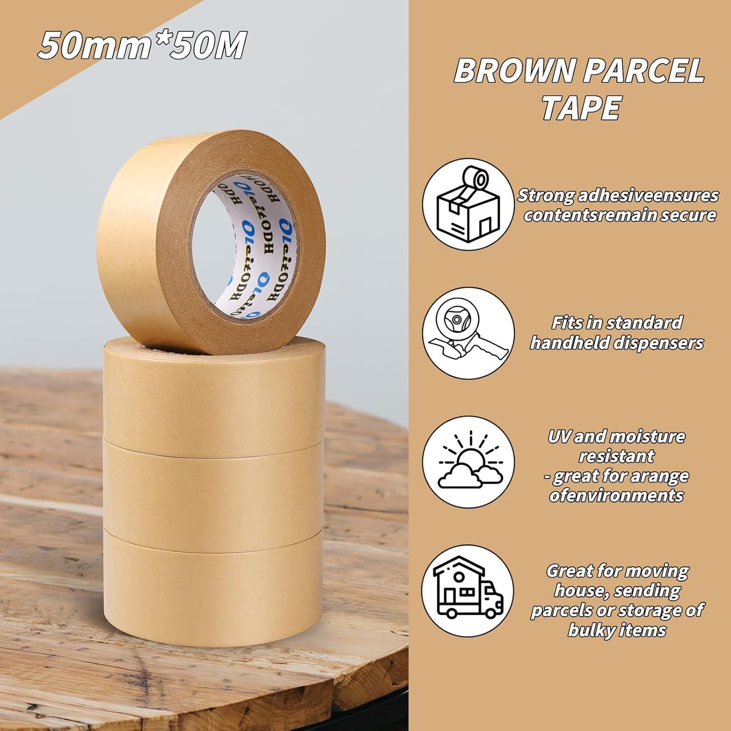 16 Pack Brown Paper Packing Tape, Kraft Paper Tape Bulk 2" x 55 Yardx 7 mil Gummed Tape for Marking, Sealing Box, Masking, Shipping, Strong Adhesive Easy-to-Tear Waterproof Tape