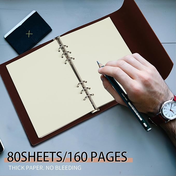 A5 Blank Refill Paper, A5 Loose Leaf Paper 6 Hole Notebook Refills for 6 Ring Refillable Binder Notebook Planner Diary Journals Painting -Blank Pages,80 Sheets/160 Pages