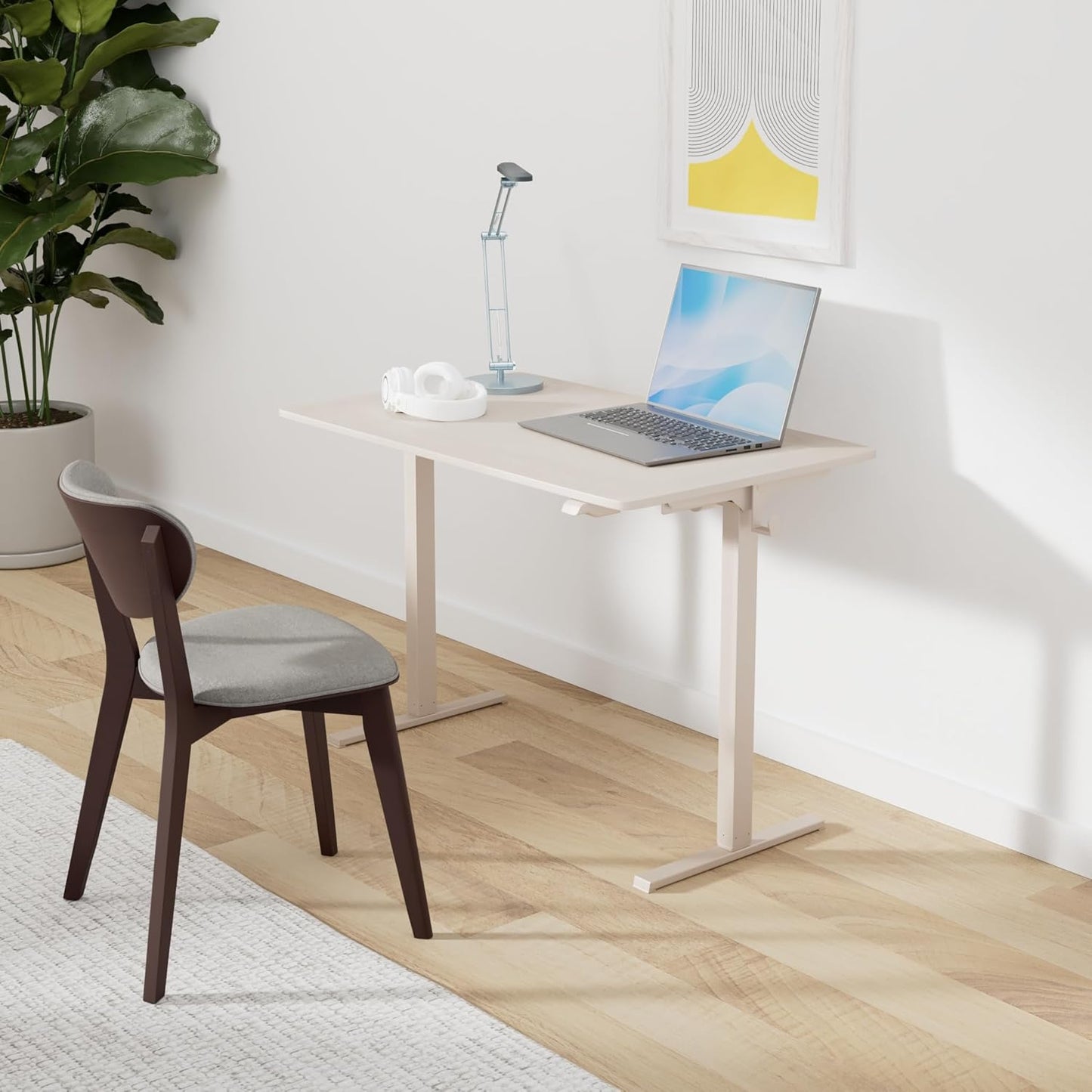 FLEXISPOT EN1 Whole-Piece Standing Desk 40 x 24 Inches Electric Height Adjustable Desk for Home Office (White Frame + Maple Top)