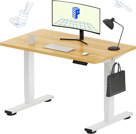 FLEXISPOT EN1 Whole-Piece Standing Desk 40 x 24 Inches Electric Height Adjustable Desk for Home Office (White Frame + Maple Top)