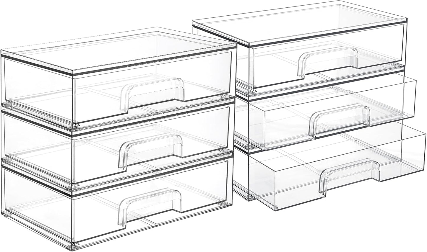 Vtopmart 12.1''W Clear Stackable Storage Drawers,6 Pack Acrylic Plastic Organizers Bins for Makeup Palettes, Cosmetics, and Beauty Supplies,Ideal for Vanity, Bathroom,Cabinet,Desk Organization
