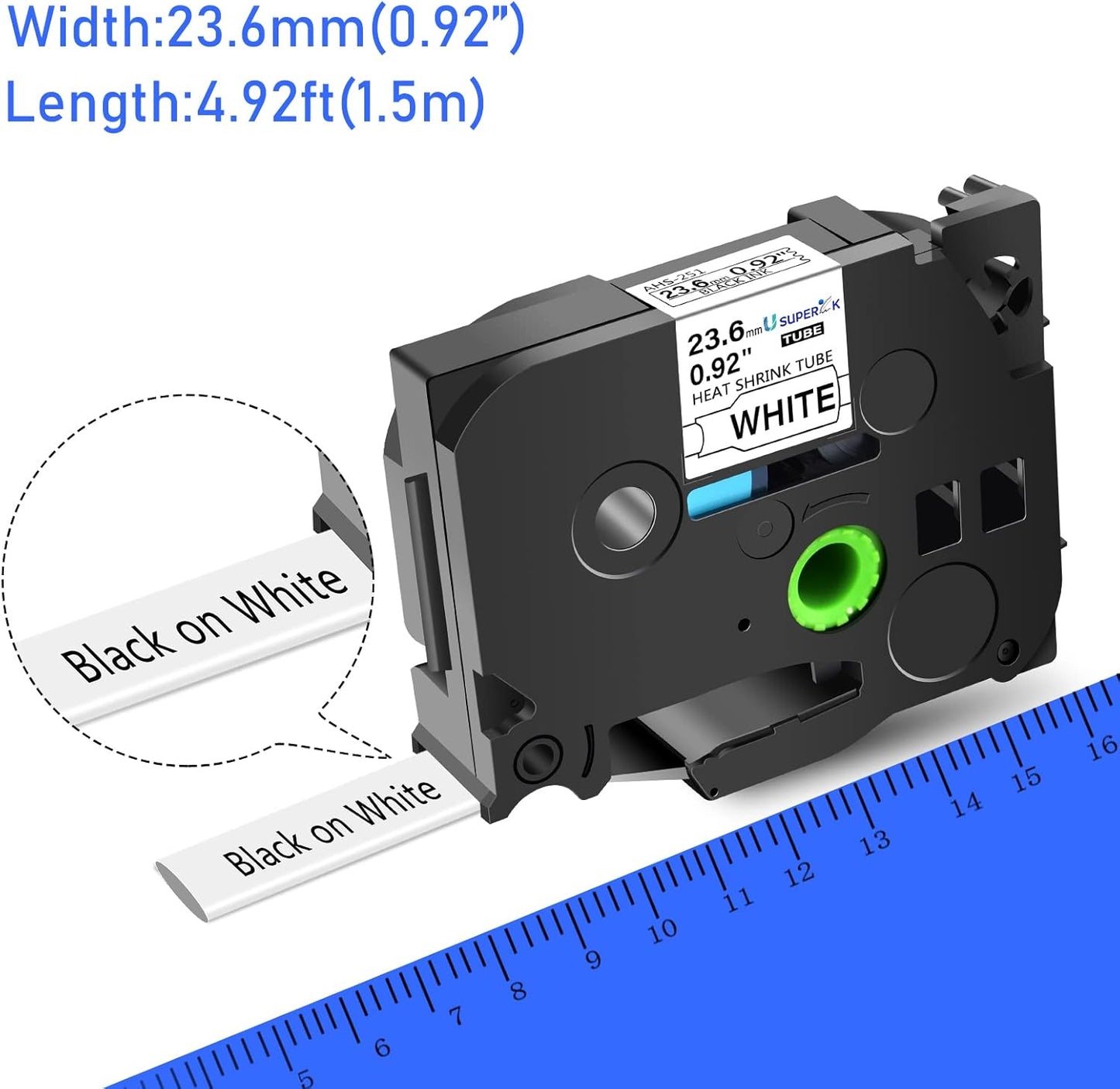 USUPERINK 5PK Compatible for Ptouch HSe-251 HSe251 HS-251 HS251 23.6mm 1 inch Black on White Heat Shrink Tube Label Tape for PT-D600 E500 E500VP E550W PT-P700 PT-P750WVP Label Maker