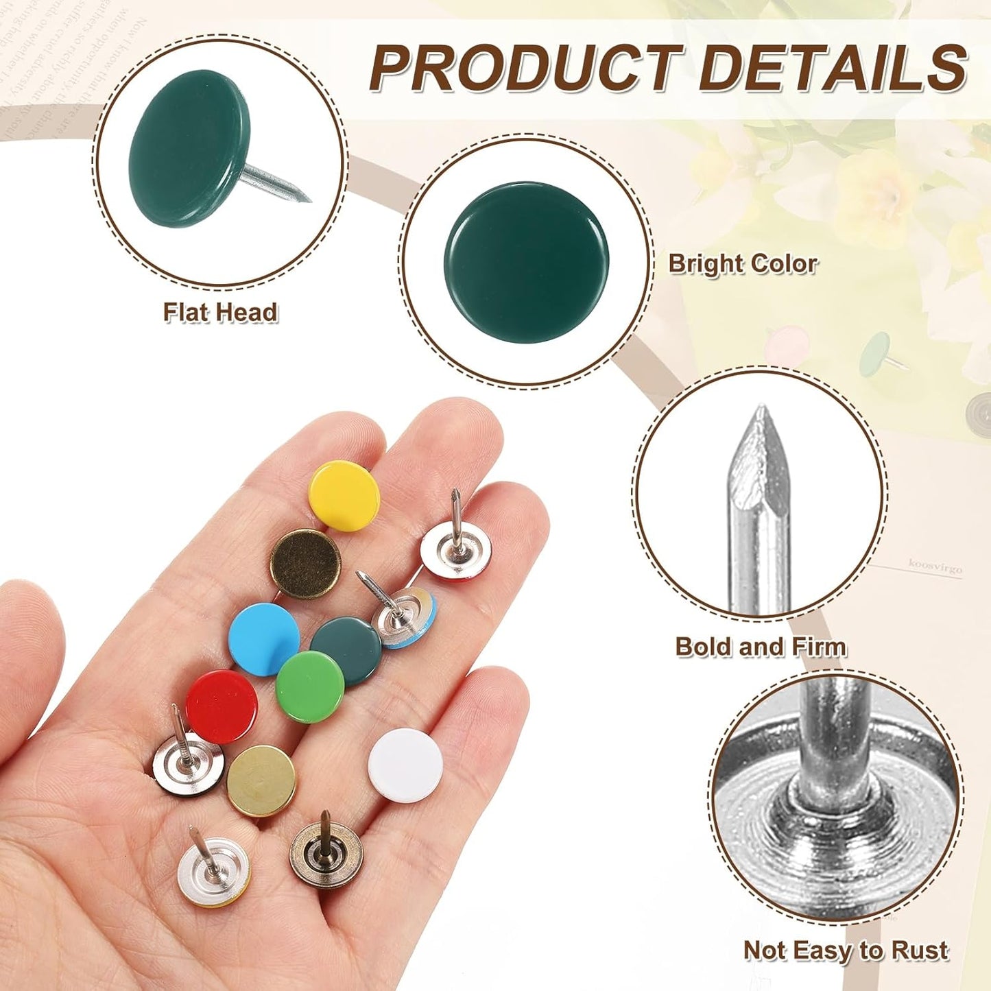 uxcell 150Pcs Upholstery Tacks, 11mmx13mm Flat Head Thumb Tack Decorative Furniture Nails Push Pins for Furniture Sofa Headboards, Green