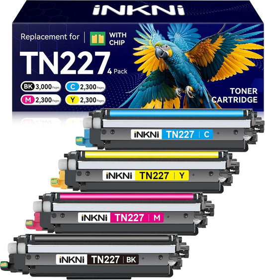 TN227 high yield toner cartridge 4 pack(with chip) Compatible Replacement for brother tn227 tn227bk tn223 tn-227 tn-227bk toner for HL-L3270CDW MFC-L3770CDW MFC-L3710CW HL-L3290CDW MFC-L3750CDW Prints