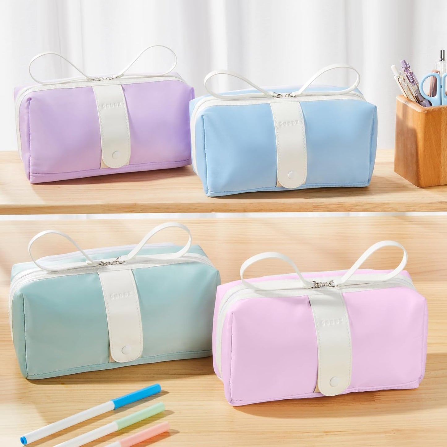 Sooez Big Capacity Pencil Case, Extra Large Pencil Pouch with Zipper Pocket, Wide Opening Pencil Bag, Portable Stationery Organizer, Cute Aesthetic School Office Supplies for Teens Girls, Sky Blue