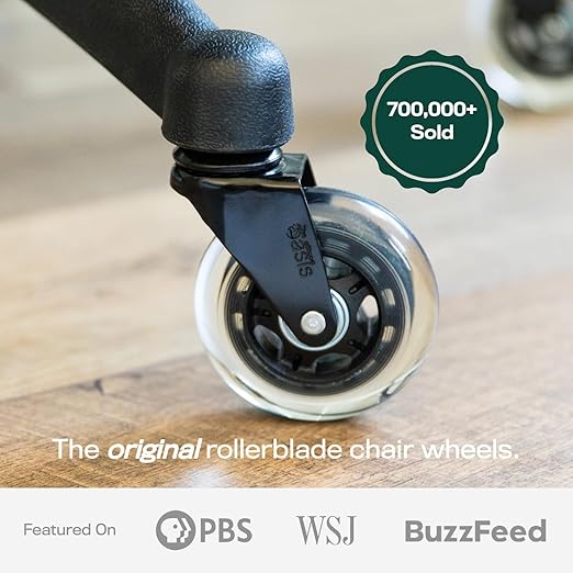 The Office Oasis Original Rollerblade Office Chair Wheels (As Seen On PBS) - Smooth & Quiet Casters - Safe for Hardwood Floors & Carpet - Easy Installation with Universal Fit - Set of 5 - Black