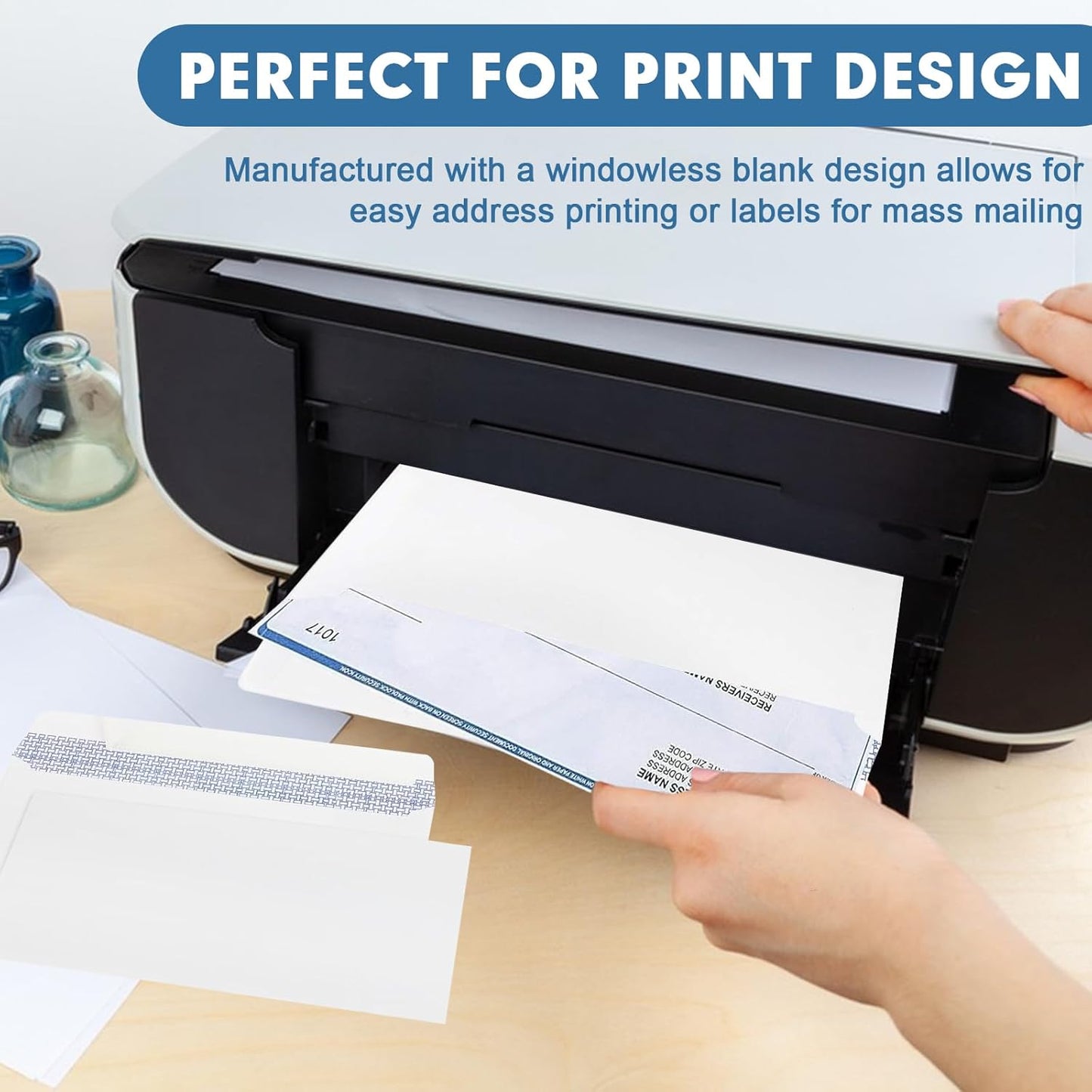 HERKKA #10 Security Self-Seal Envelopes, No.10 Windowless Bussiness Envelopes, Security Tinted with Printer Friendly Design - Size 4-1/8 x 9-1/2 Inch - White - 24 LB - 1000 Pack