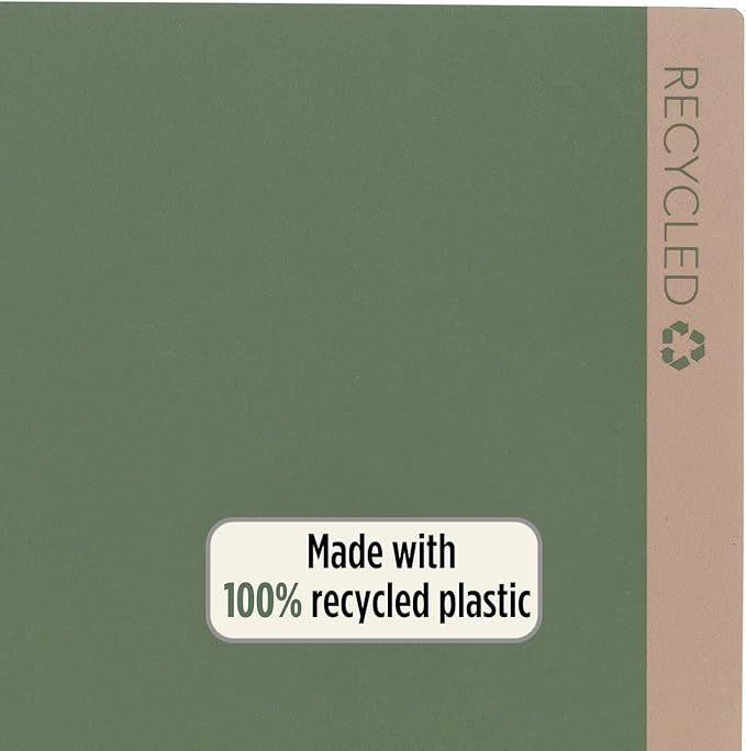 Five Star 2 Pocket Folders, 4 Pack, Recycled Plastic Folders with Stay-Put Tabs and Prong Fasteners, Fits 3-Ring Binder, Holds 11” x 8-1/2” Paper, Writable Label, Clay, Green, Blue, Gray (33002)