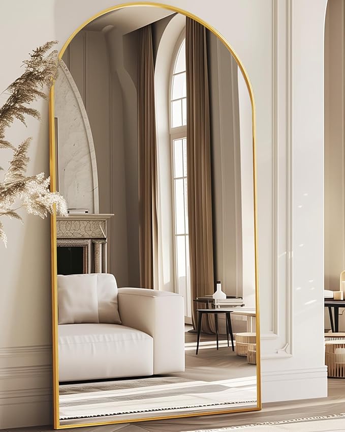 Antok Full Length Mirror, 81"x41" Oversized Floor Mirror Freestanding, Full Body Floor Standing Mirror with Stand, Hanging Mounted for Living Room Cloakroom,Gold,Arched Style