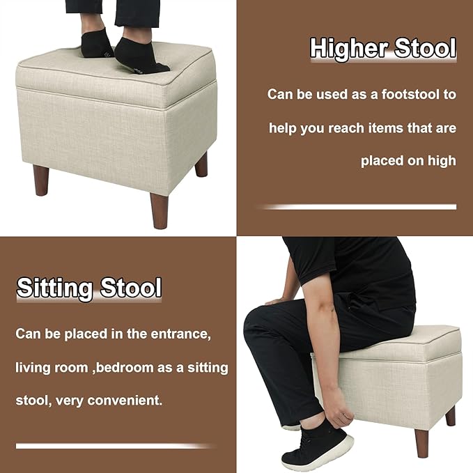 Foot Rests with Adjustable Cover, BOGO, Storage Ottoman Dorm, Footstool & Sitting Stool, Ottoman Foot Stool Set for Living Room, Bedroom, Dorm, Beige