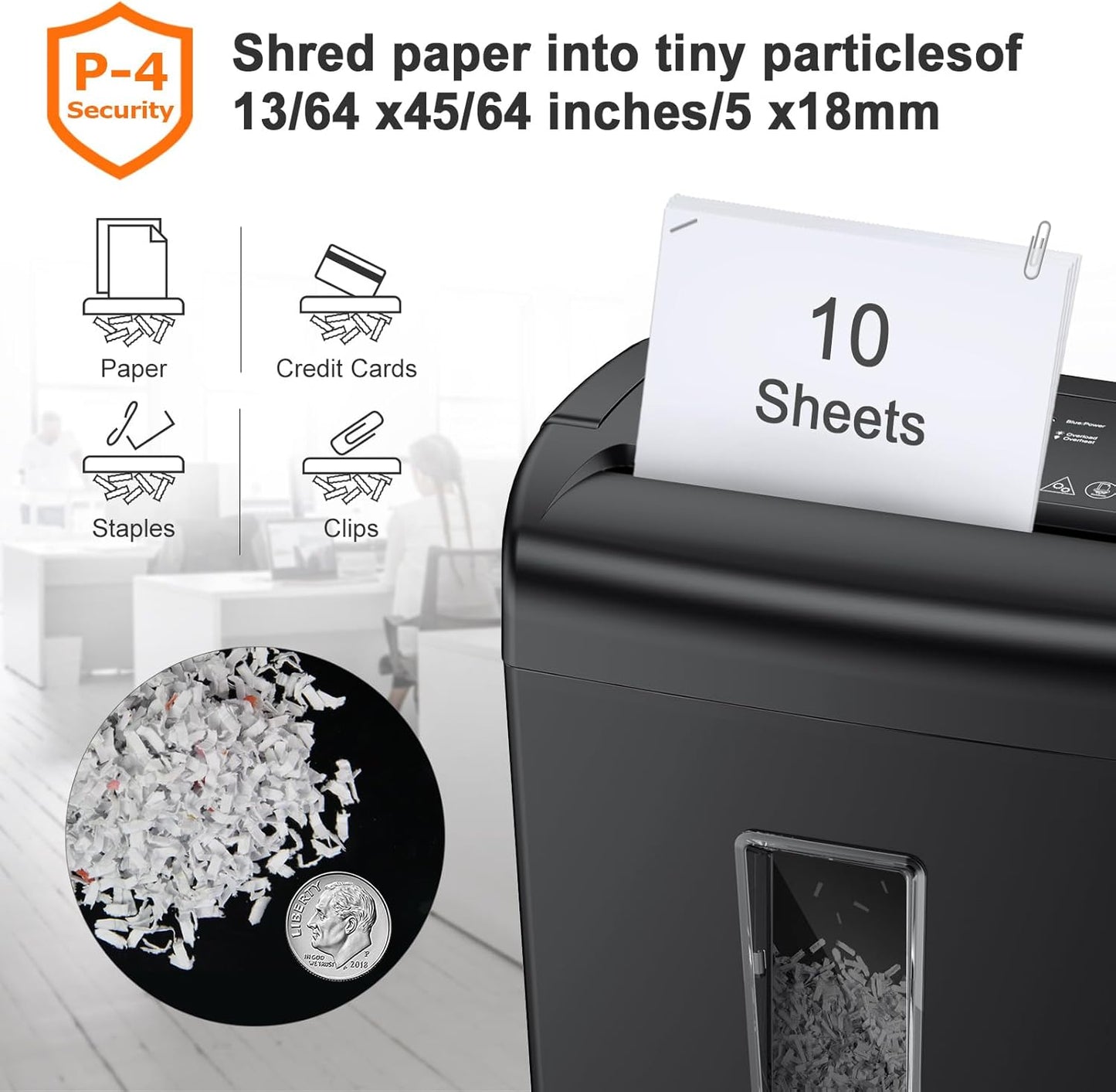 Bonsaii 10-Sheet Cross Cut Paper Shredder, 5.5 Gal Home Office Heavy Duty Shredder for Credit Card, Staple, Clip with Transparent Window(C209-D)