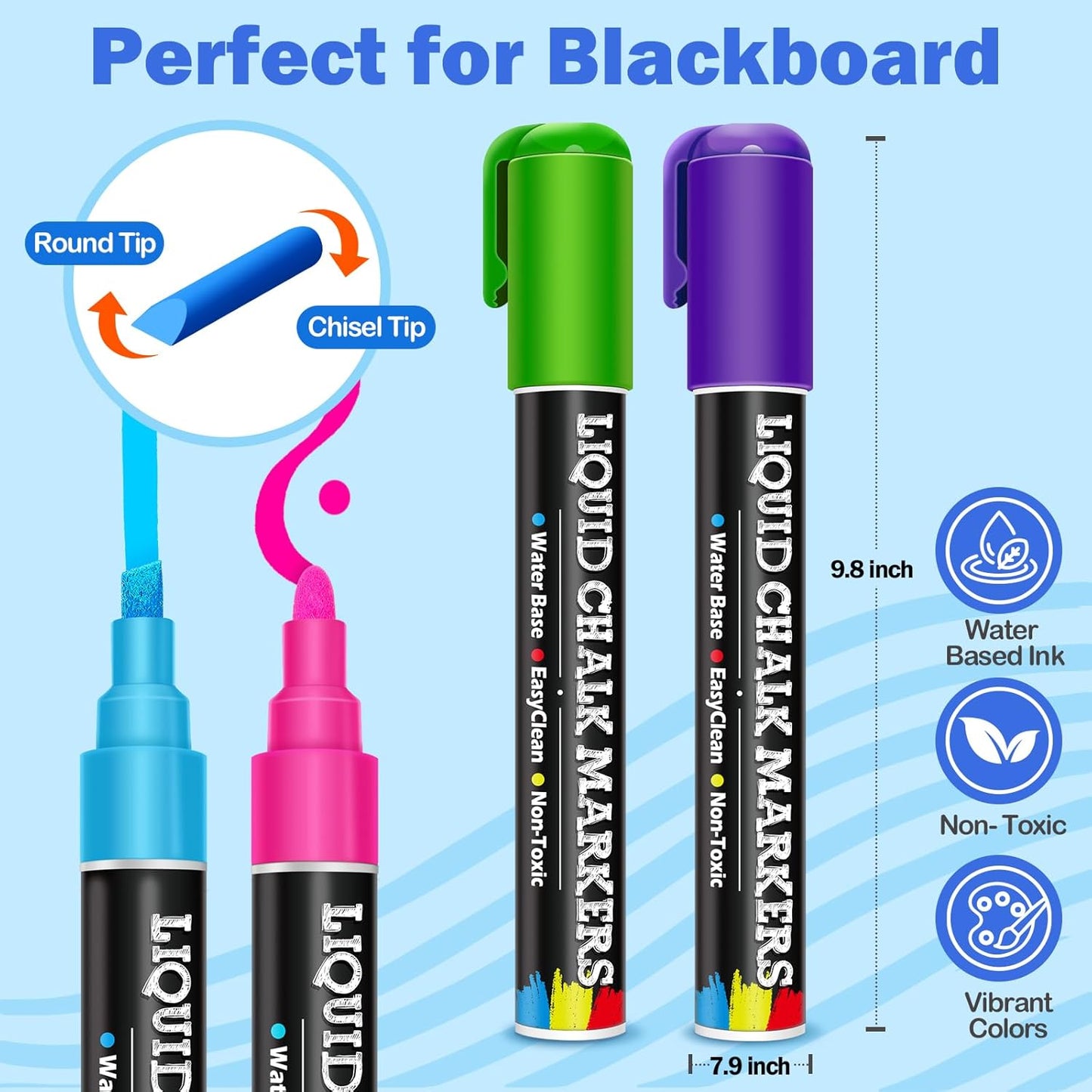 46 Pack Liquid Chalk Markers for Blackboard, Dry Erase Markers Pens for Chalkboard Calendar Window Car Glass, 6mm Reversible Tip, Dust-Free Chalk Pens for School Kids Bistro Businesses Restaurants