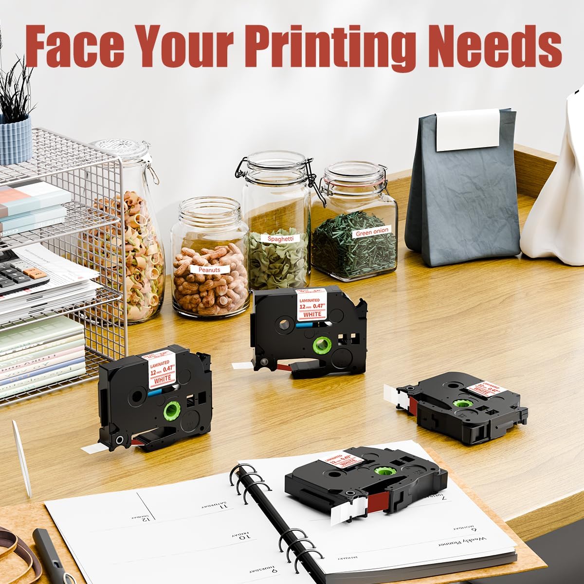 Labelife TZe-232 Replace for Brother P Touch Label Tape Red on White TZe232 TZe TZ Tape 12mm 0.47 1/2 Laminated Work for Brother PT D210 H110 D600 1230PC Label Maker, 4 Pack