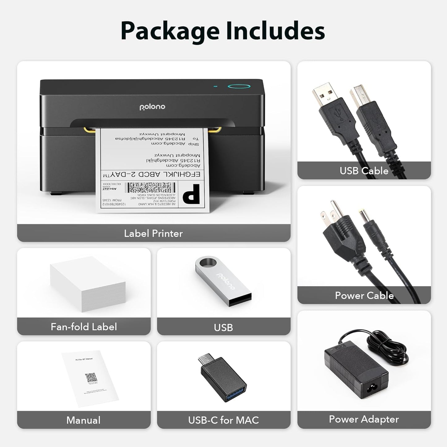 POLONO Bluetooth Thermal Shipping Label Printer, Wireless 4x6 Shipping Label Printer for Small Business, Support iOS, Android, Windows and Mac, Compatible with Amazon, Ebay, Shopify, Etsy, USPS(Brown)