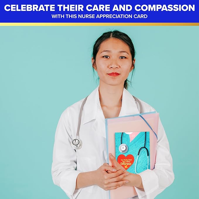 Decorably Gold Foiled 5x8in Individual Nursing Thank You Cards Set with Heart Cutout, Nurse Thank You Card Set with Envelope and Stickers, with Printed Message Inside - Nurse's Day