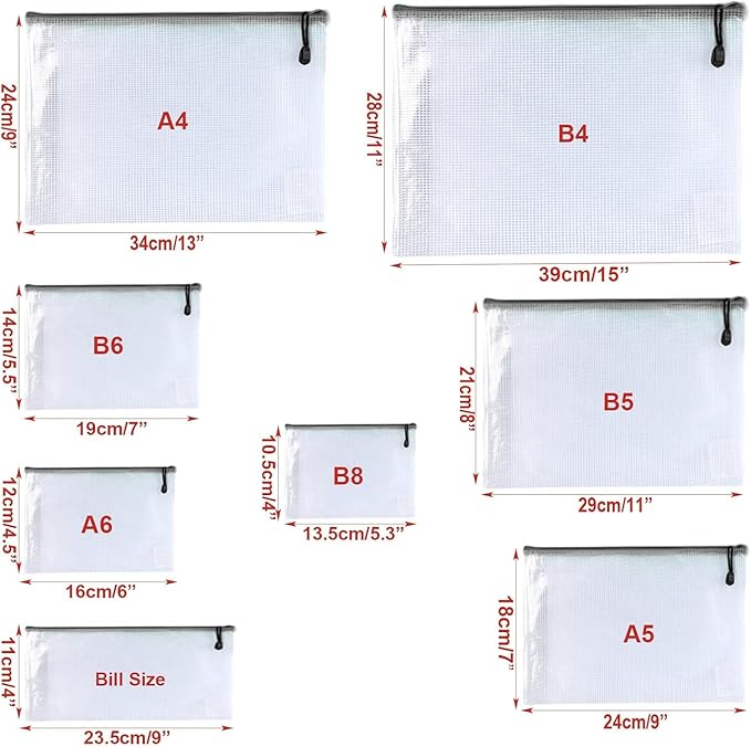 Oaimyy-18 PCS-Mesh Zipper Pouch, Plastic Zip File Folders Puzzle Bags Large Reusable Zipper Pouches for Organizing Classroom Board Game Organization,Home Storage-(Black, 7"x 11")