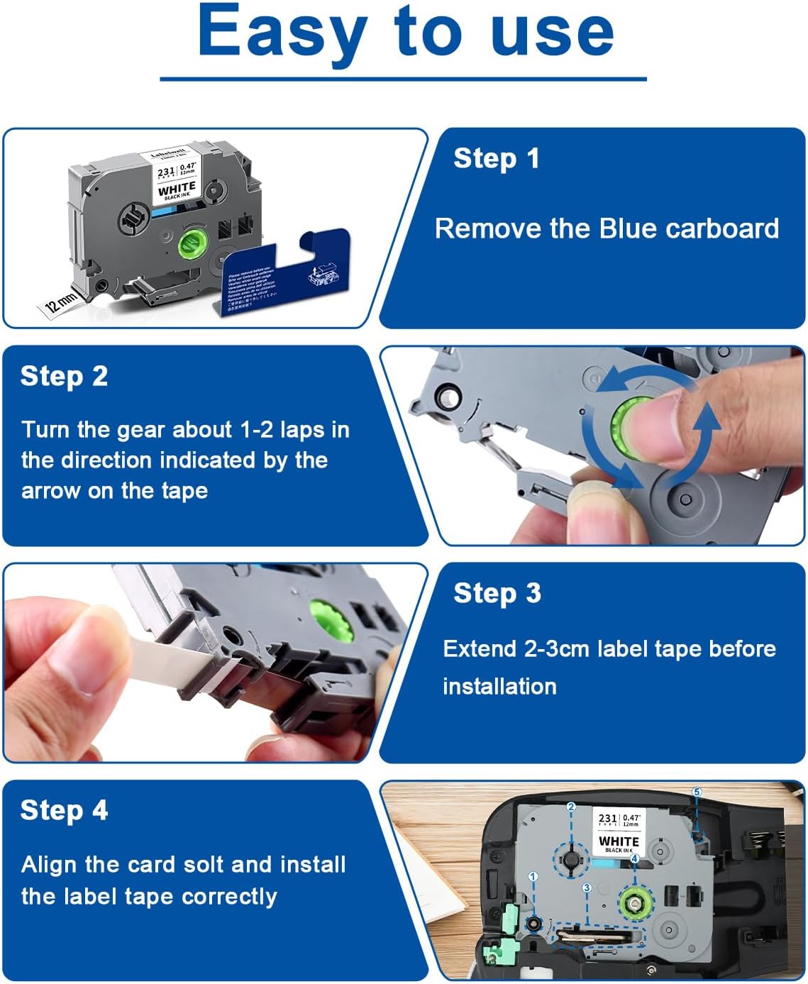 TZe TZ Tape 12mm 0.47 Inch Laminated White Compatible for P Touch Label Tape Refills for Ptouch PT-H110 D210 D220 D400 D600 Label Maker (Black on White, 10-Pack)