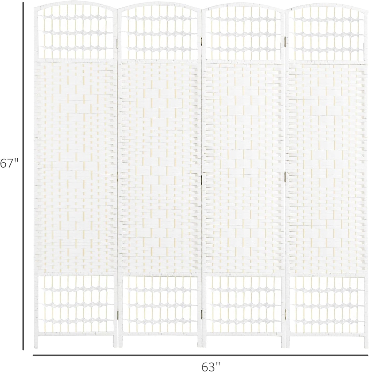 NicBex Room Divider 4 Panel Room Dividers with Woven Paper Design Partition Room Dividers and Folding Privacy Screens 5.6 FT Wall Divider for Office, Room Separation,63.6" W x 0.5" D x 67" H, White