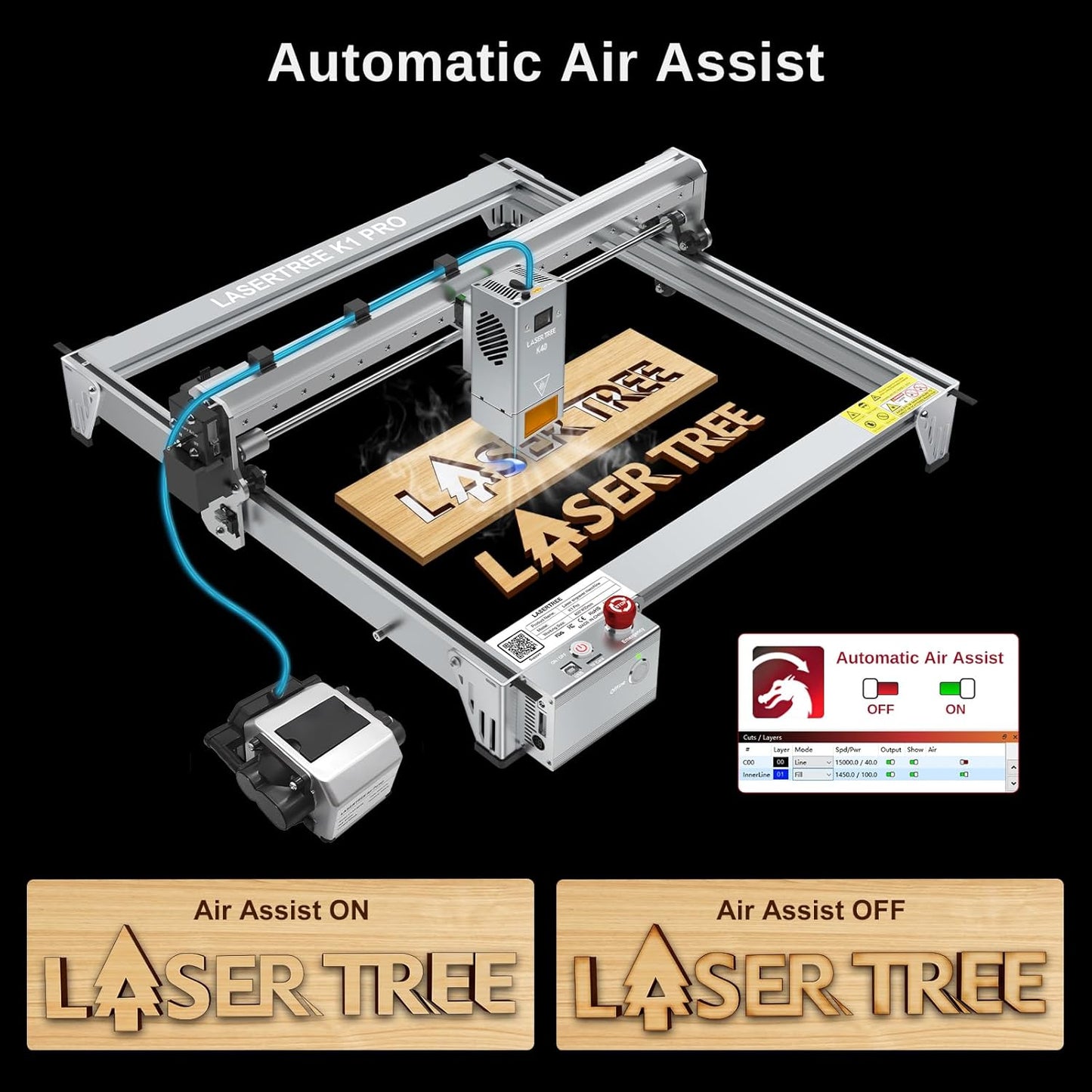 LASER TREE Laser Engraver Machine, 40000mW(40W+) Output Power Laser Cutter with Air Assist Pump Kit, High Precision Laser Cutter and Engraver for Wood and Metal, Paper, Acrylic, Glass, Class 4
