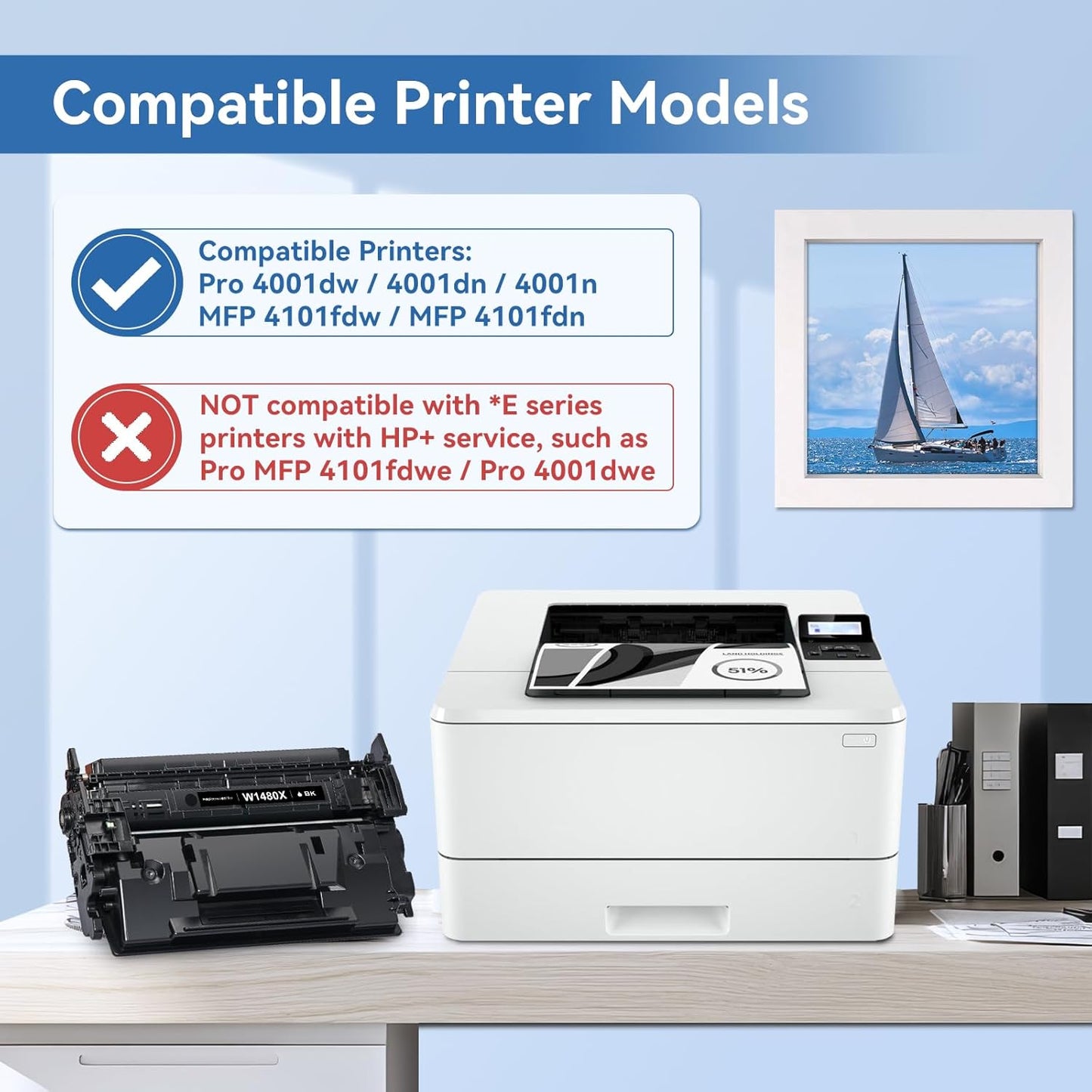 148X Black High Yield Toner Cartridge (with Chip) Compatible Replacement for HP 148X W1480X 148A W1480A Black Toner for Pro MFP 4101fdw 4101fdn Pro 4001dw 4001dn 4001n Printer (1 Pack)