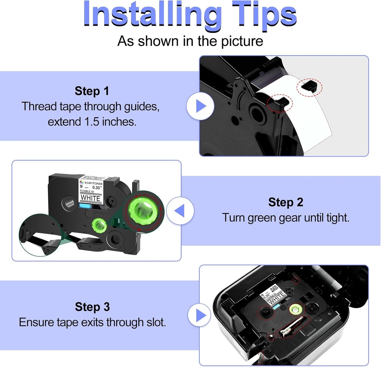 2 Pack 9mm 0.35 TZe-FX221 Laminated Tape Compatible for Ptouch TZ TZe Flexible ID Cable Wires Labels Black on White 3/8" for PT-PD200 D210 D400 D600 H100 H110 P300BT P700 P710BT