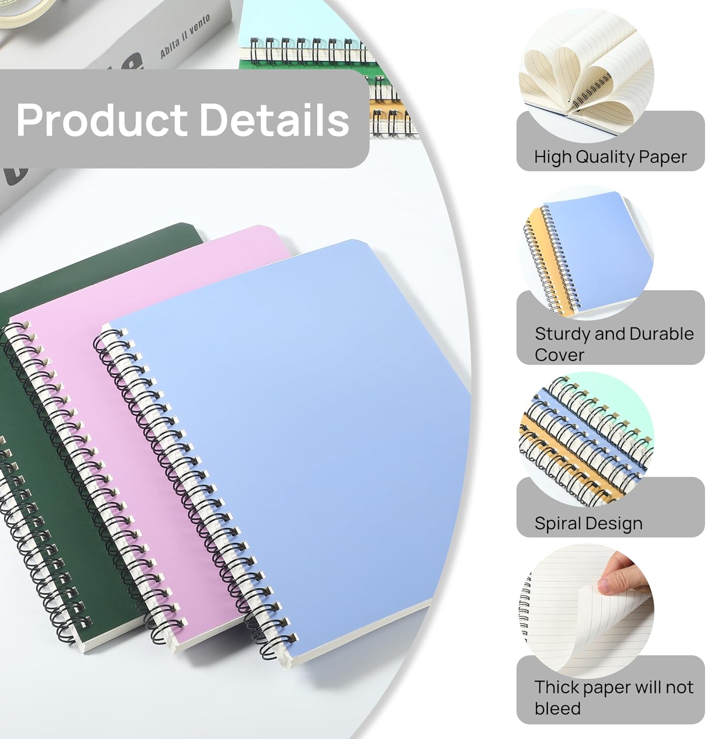 miikoul 12 Pack A5 Spiral Lined Notebooks, 8.3" X 5.5", 60 Sheets/120 Pages Wide Ruled Notebook Spiral Journals Bulk Paper Cover Notepad 12 Colors for Students Taking Class Notes Home Office Gift