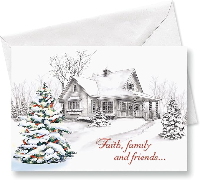 Current Winter Home Personalized Religious Christmas Cards with Envelopes - Set of 18 Large 5 x 7-Inch Folded Cards, Faith Holiday Greeting Card Value Pack, Add Names or Text
