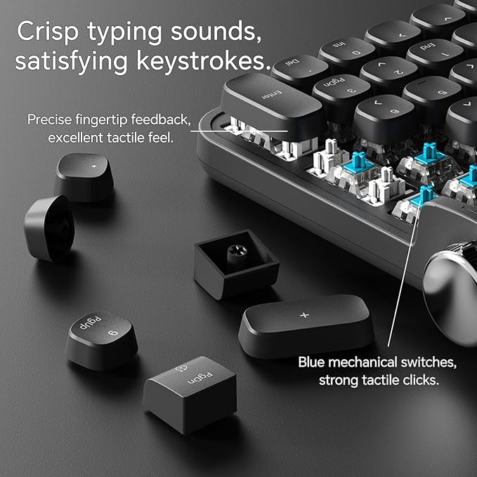 ACTTO B705 Retro Mechanical Keyboard, Bluetooth, Vintage Style with LED Backlight, 100 Keys, Gaming Keyboard for Windows/macos/iOS/Android, Blue Switch (Black)