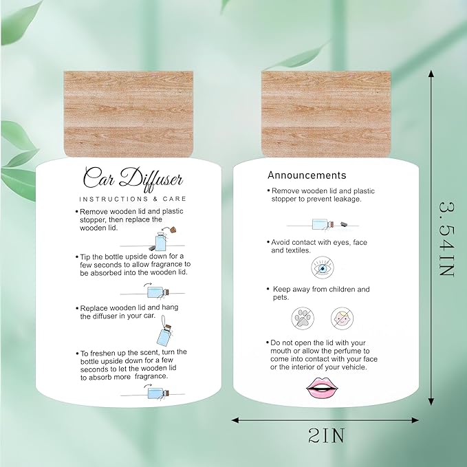 200 Pcs Hanging Car Diffuser Instruction Cards for Car Oil Diffuser Bottles，2 x 3.54 Inch (White and Pink,Novel Style)