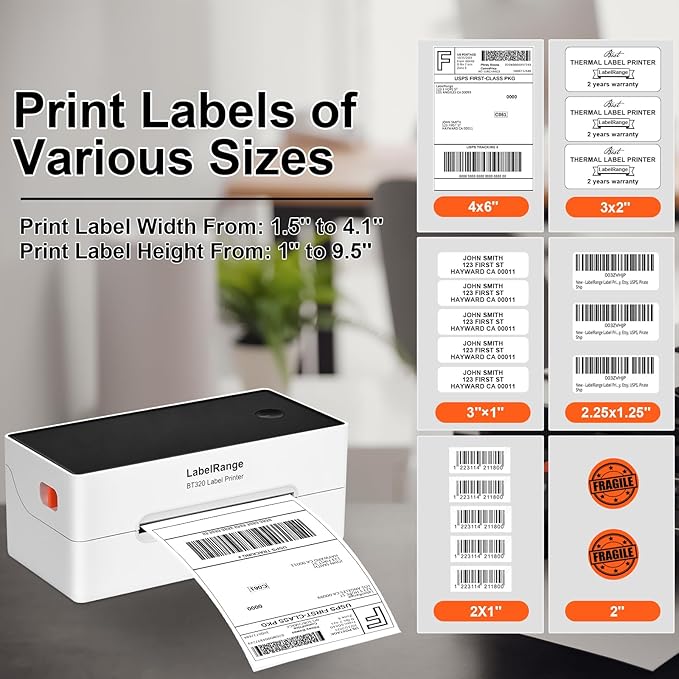 Ecommerce Label Printer, Bluetooth Thermal Shipping Label Printer, 4x6 Thermal Printer Compatible with Android, iOS, Windows, Amazon, Ebay, Shopify, Etsy, USPS, Pirate Ship, Shippo