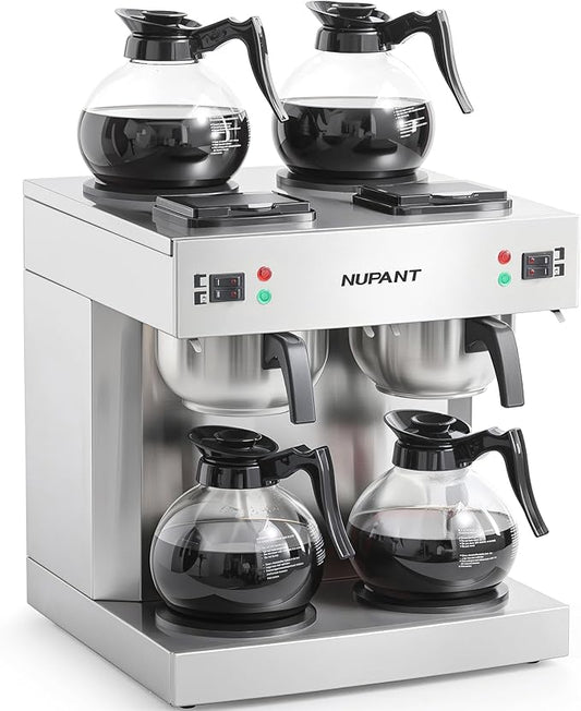 Dual Drip Commercial Coffee Maker, 200 Cup/hour, 7.2L Pour Over Coffee Machine with 4 Glass Carafe and 4 Warmers, Stainless Steel Double Coffee Brewer Staition for Restaurant and COFFEE Bar
