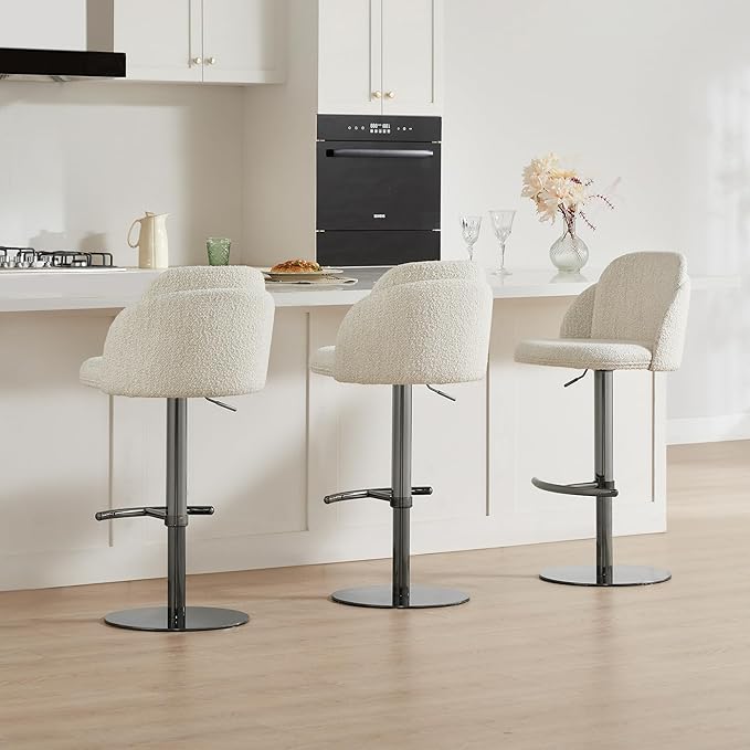 CHITA Adjustable Bar Stools Set of 3, Swivel Counter Height Stools with Stainless Steel Base for Bar, Kitchen Island, Dining Room, Sleek Black