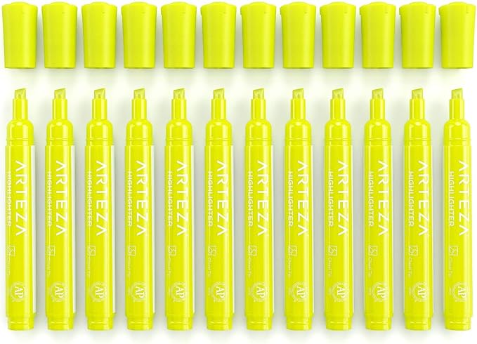 ARTEZA Yellow Highlighters in Bulk, Pack of 64, Chisel Tip Markers
