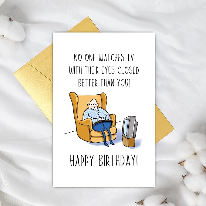 Supoeguk Funny Birthday Card for Men, Hilarious Birthday Card for Dad, Husband, Grandpa, Watches TV with Eyes Closed Card